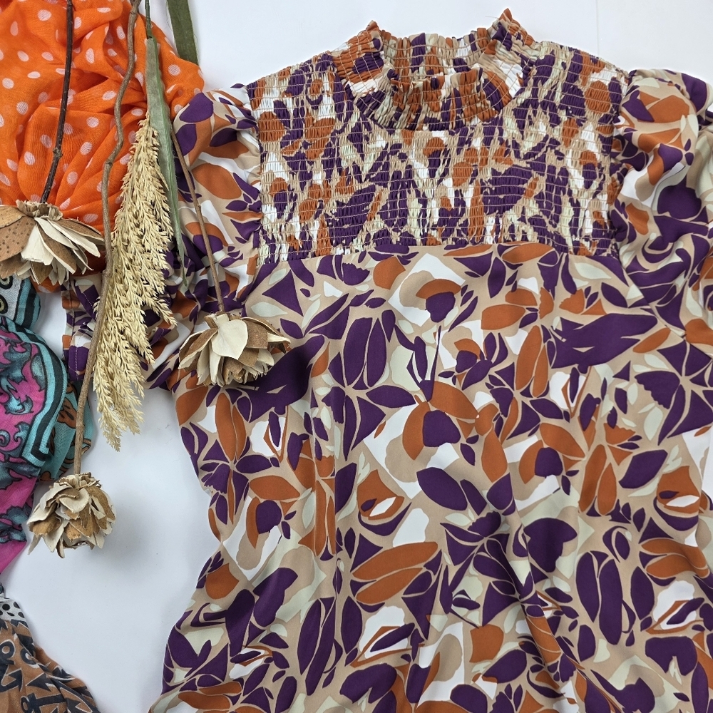 New Anthropologie THML Women's Purple and Orange Patterned Pocketed Dress XL - Picture 4 of 12